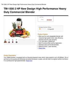 TM-1500 2 HP New Design High Performance Heavy Duty Commercial Blender