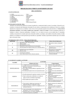 PROG CURRIC MAT 2° - 2012