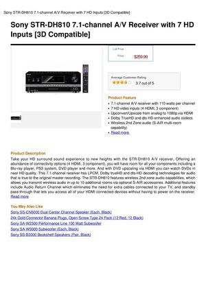 Sony STR-DH810 7.1-Channel A V Receiver With 7 HD Inputs [3D Compatible]