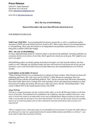 2012: The Year of Self-Publishing  - Banora Point author sells more than 500 books about local novel- 