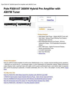 Pyle P3001AT 3000W Hybrid Pre Amplifier With AM FM Tuner