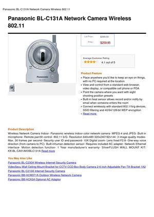 Panasonic BL-C131A Network Camera Wireless 802.11