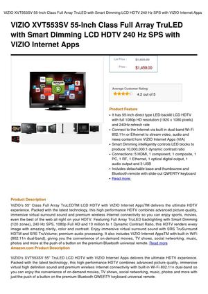 VIZIO XVT553SV 55-Inch Class Full Array Truled With Smart Dimming LCD HDTV 240 Hz SPS With VIZIO Internet