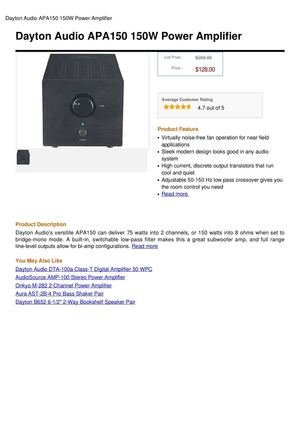 Dayton Audio APA150 150W Power Amplifier