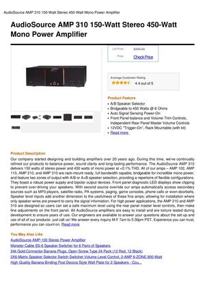 Audiosource AMP 310 150-Watt Stereo 450-Watt Mono Power Amplifier
