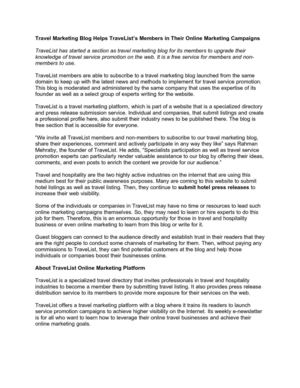 Travel Marketing Blog Helps TraveList’s Members in Their Online Marketing Campaigns