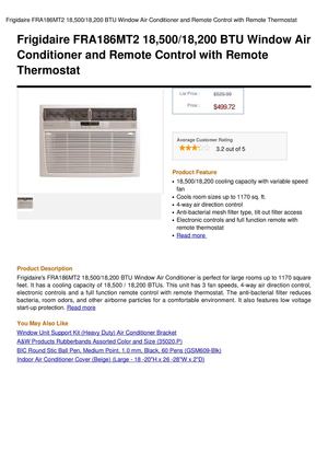 Frigidaire FRA186MT2 18,500 18,200 BTU Window Air Conditioner And Remote Control With Remote Thermostat