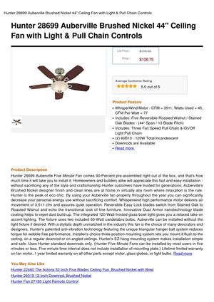 Calaméo Hunter 28699 Auberville Brushed Nickel 44 Ceiling Fan With Light Pull Chain Controls - Hunter Ceiling Fan Light Remote Control Model 27185 Calaméo Hunter 28699 Auberville Brushed Nickel 44 Ceiling Fan With Light Pull Chain Controls - Hunter Ceiling Fan Light Remote Control Model 27185