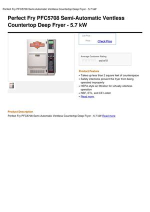 Perfect Fry PFC5708 Semi-Automatic Ventless Countertop Deep Fryer - 5.7 Kw