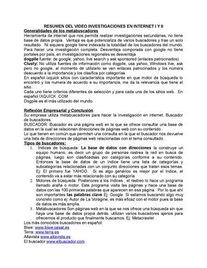 RESUMEN VIDEO INVESTIGACIONES EN INTERNET PARTE I Y II