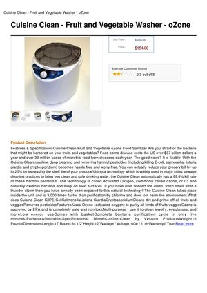 Cuisine Clean - Fruit And Vegetable Washer - Ozone