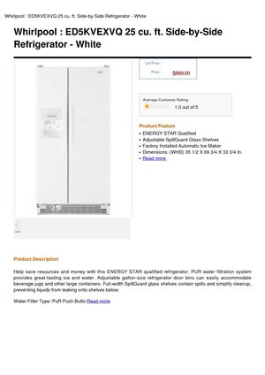 Whirlpool   ED5KVEXVQ 25 Cu. Ft. Side-By-Side Refrigerator - White