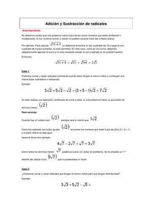 Suma y resta de radicales