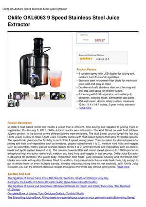 Oklife OKL6063 9 Speed Stainless Steel Juice Extractor