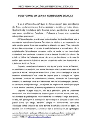 PSICOPEDAGOGIA INSTITUCIONAL SISTEMATIZAÇÃO DE TEXTOS
