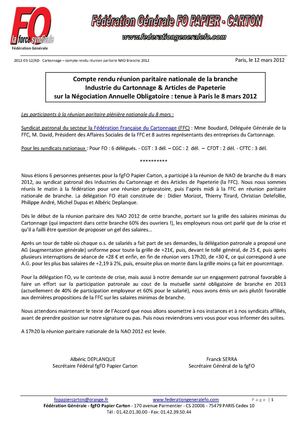2012-03-08 Industries du Cartonnage - compte rendu FO paritaire nationale NAO de branche 2012 du 8 mars