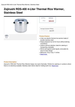 Zojirushi RDS-400 4-Liter Thermal Rice Warmer, Stainless Steel