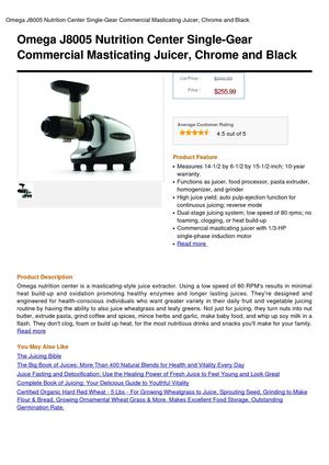 Omega J8005 Nutrition Center Single-Gear Commercial Masticating Juicer, Chrome And Black