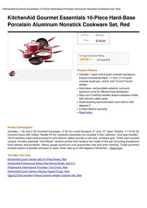 Kitchenaid Gourmet Essentials 10-Piece Hard-Base Porcelain Aluminum Nonstick Cookware Set, Red