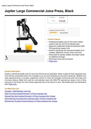 Jupiter Large Commercial Juice Press, Black