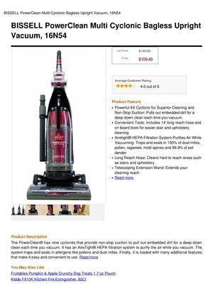BISSELL Powerclean Multi Cyclonic Bagless Upright Vacuum, 16N54