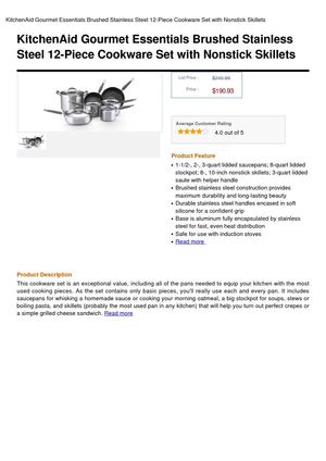 Kitchenaid Gourmet Essentials Brushed Stainless Steel 12-Piece Cookware Set With Nonstick Skillets