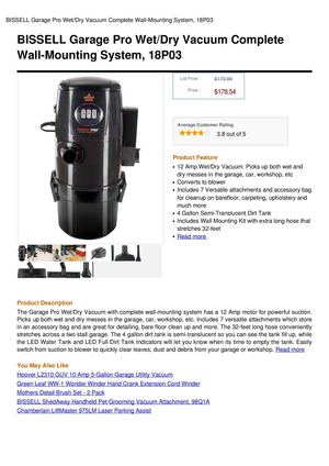 BISSELL Garage Pro Wet Dry Vacuum Complete Wall-Mounting System, 18P03