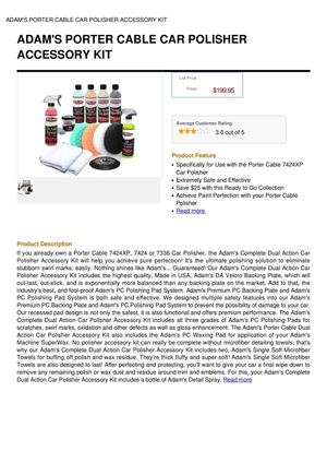 ADAM's PORTER CABLE CAR POLISHER ACCESSORY KIT