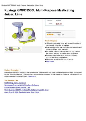 Kuvings GMPD3530U Multi-Purpose Masticating Juicer, Lime