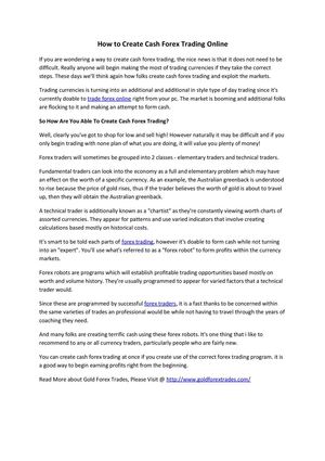 How to Create Cash Forex Trading Online