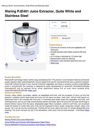 Waring PJE401 Juice Extractor, Quite White And Stainless Steel