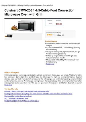 Cuisinart CMW-200 1-1 5-Cubic-Foot Convection Microwave Oven With Grill