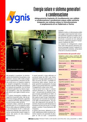 Redazionale ygnis - ENERGIA SOLARE E SISTEMA GENERATORI A CONDENSAZIONE
