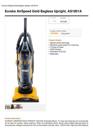 Eureka Airspeed Gold Bagless Upright, AS1001A