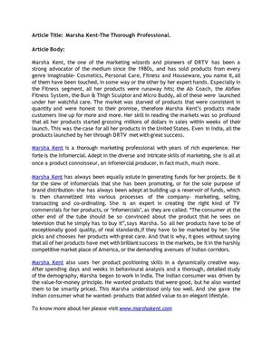 Marsha Kent-The Thorough Professional