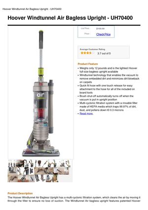 Hoover Windtunnel Air Bagless Upright - UH70400