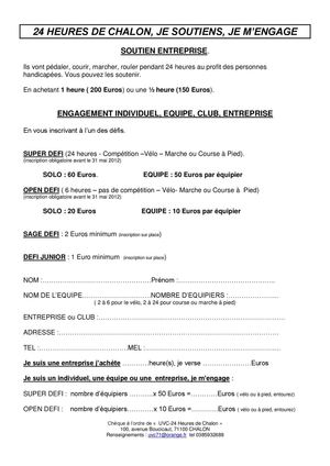 bulletin d'inscription 24 heures de Chalon/S