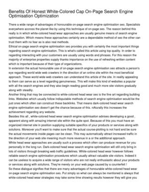 Benefits Of Honest White-Colored Cap On-Page Search Engine Optimisation Optimization
