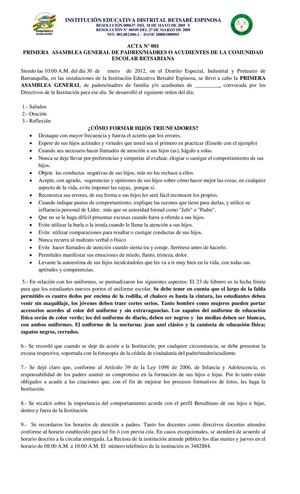 ACTA PRIMERA ASAMBLEA GENERAL DE PADRES 2012