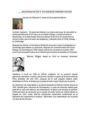 MATEMATICOS Y FILOSOFOS IMPORTANTES