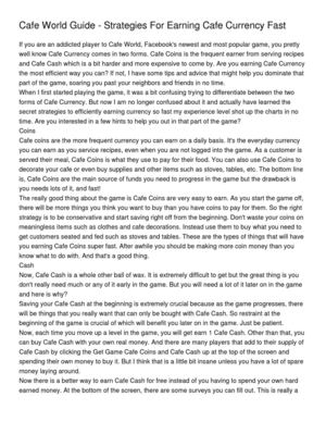 Cafe World Guide - Strategies For Earning Cafe Currency Fast