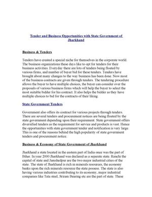 Tender and Business Opportunities with State Government of Jharkhand