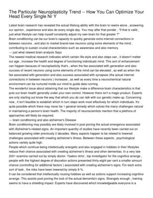 The Particular Neuroplasticity Trend -- How You Can Optimize Your Head Every Single Nﾰﾰr Y