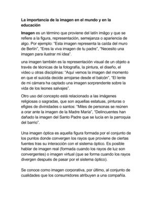 LA IMPORTANCIA DE LA IMAGEN EN EL MUNDO Y EN LA EDUCACION