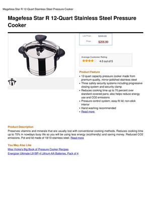 Magefesa Star R 12-Quart Stainless Steel Pressure Cooker