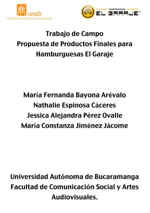 Productos Finales Hamburguesas El Garaje