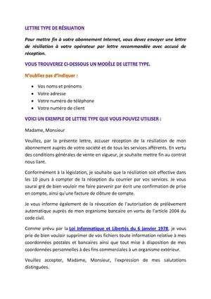Lettre type de résiliation