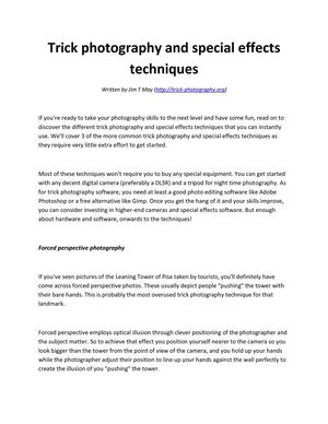 Trick photography and special effects techniques
