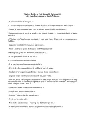 Citations choisies de l'entretien audio Autrement dit, entre Laureline Amanieux et Amélie Nothomb