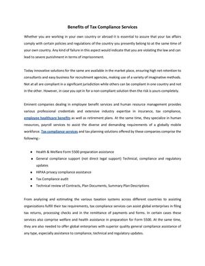 Benefits of Tax Compliance Services